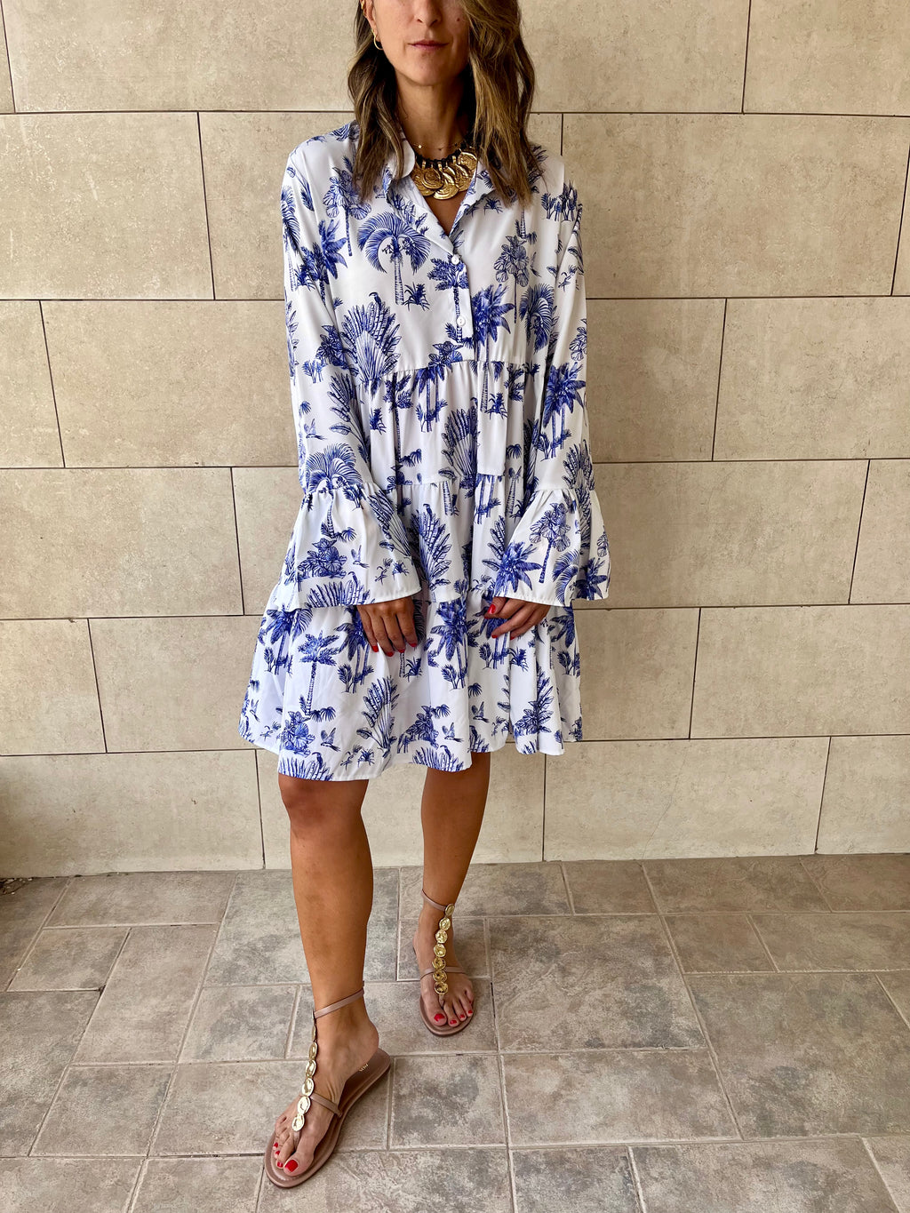 Blue Tropics Midi Tiered Dress