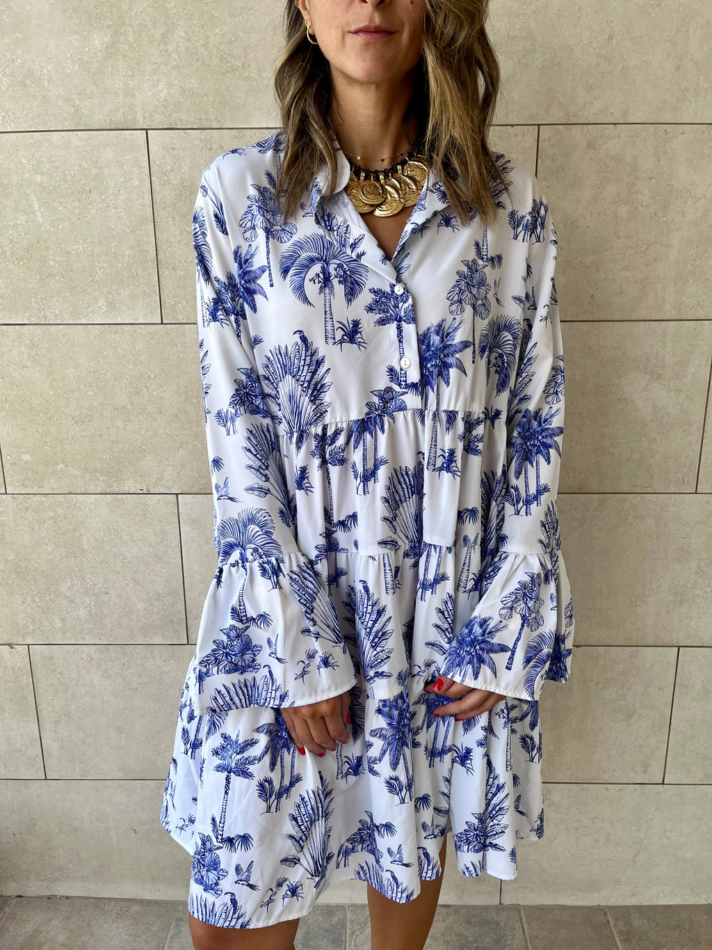 Blue Tropics Midi Tiered Dress