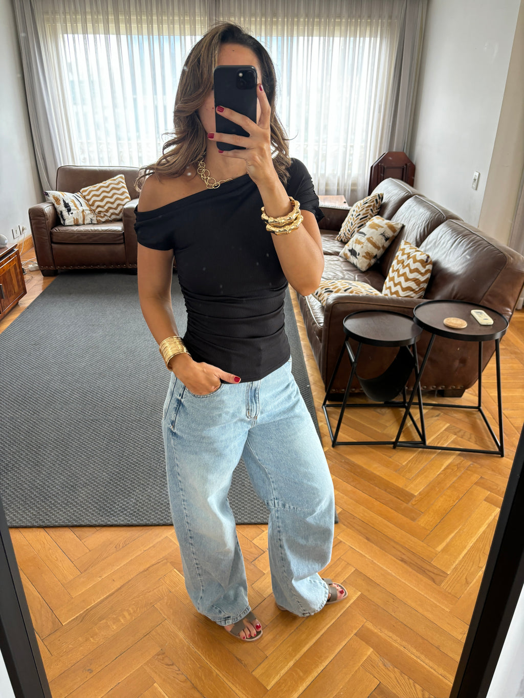 Black 130 Off Shoulder Ruched Top