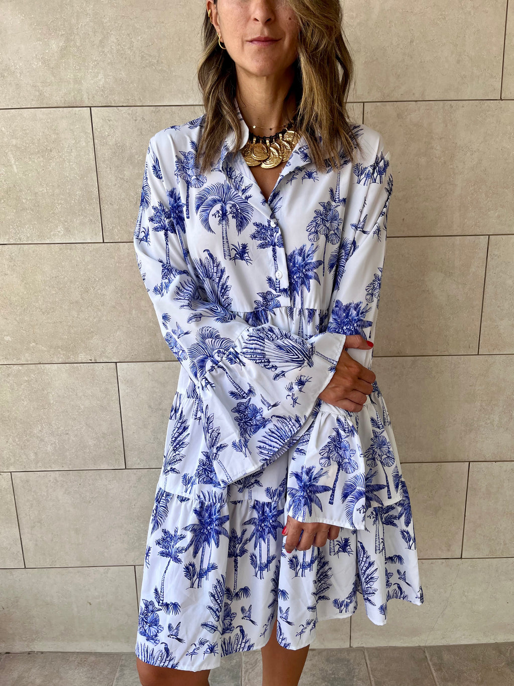 Blue Tropics Midi Tiered Dress