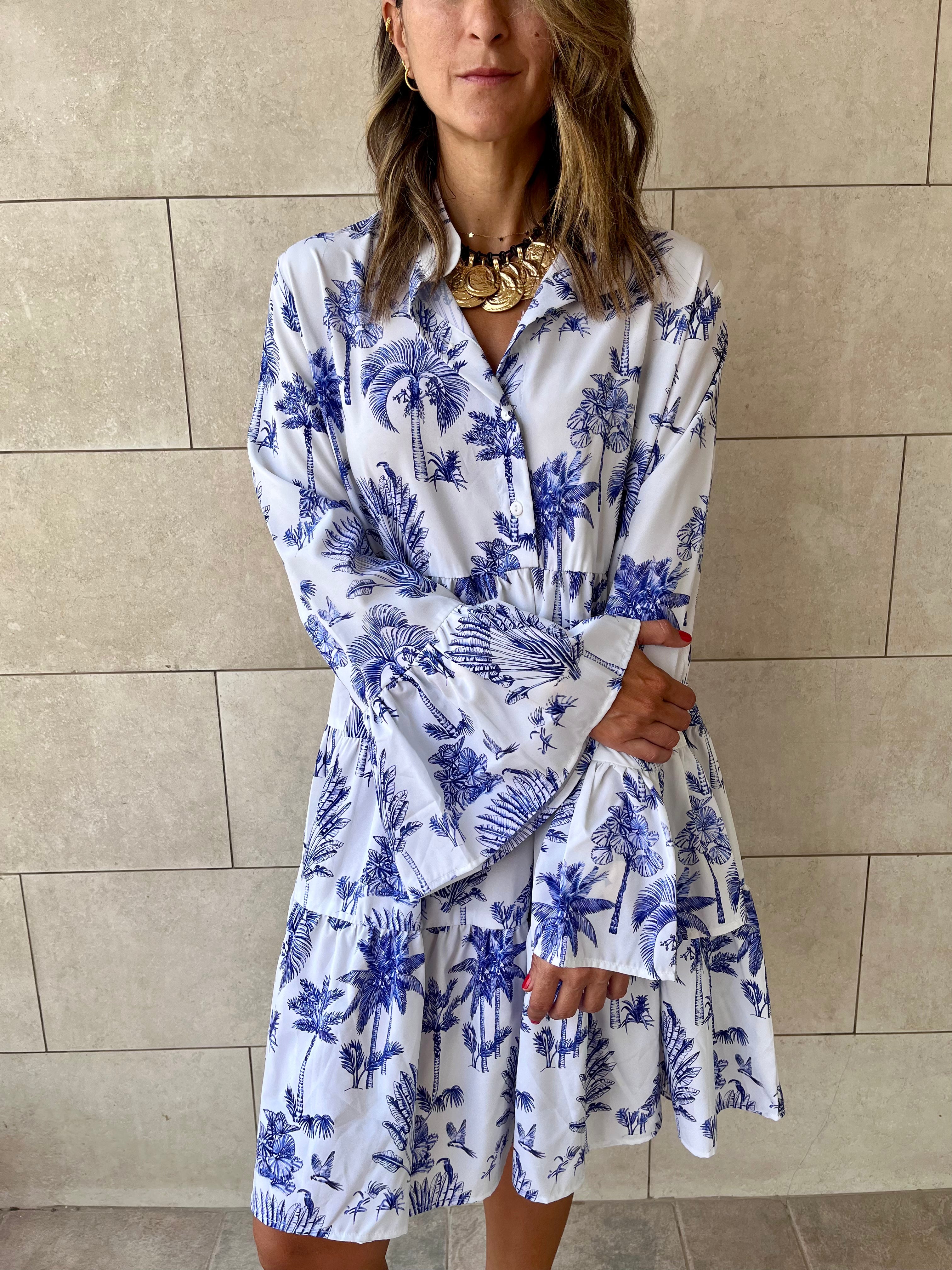 Blue Tropics Midi Tiered Dress