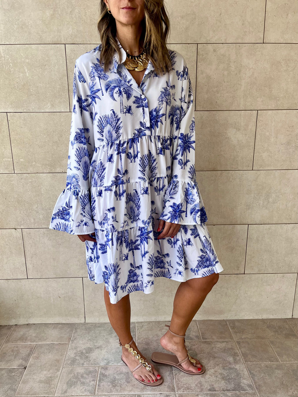 Blue Tropics Midi Tiered Dress