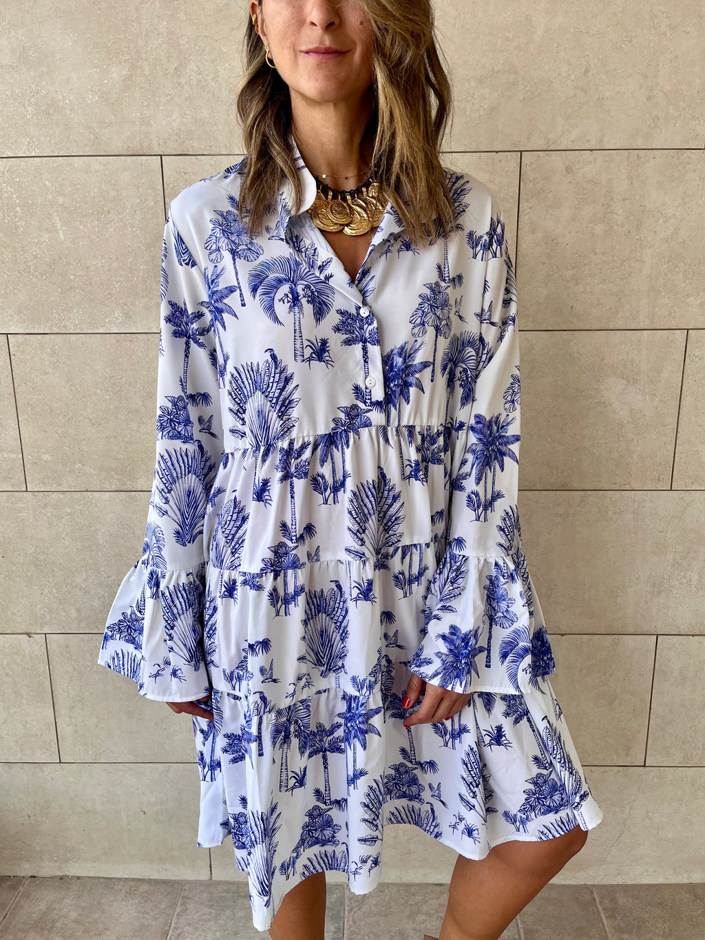 Blue Tropics Midi Tiered Dress