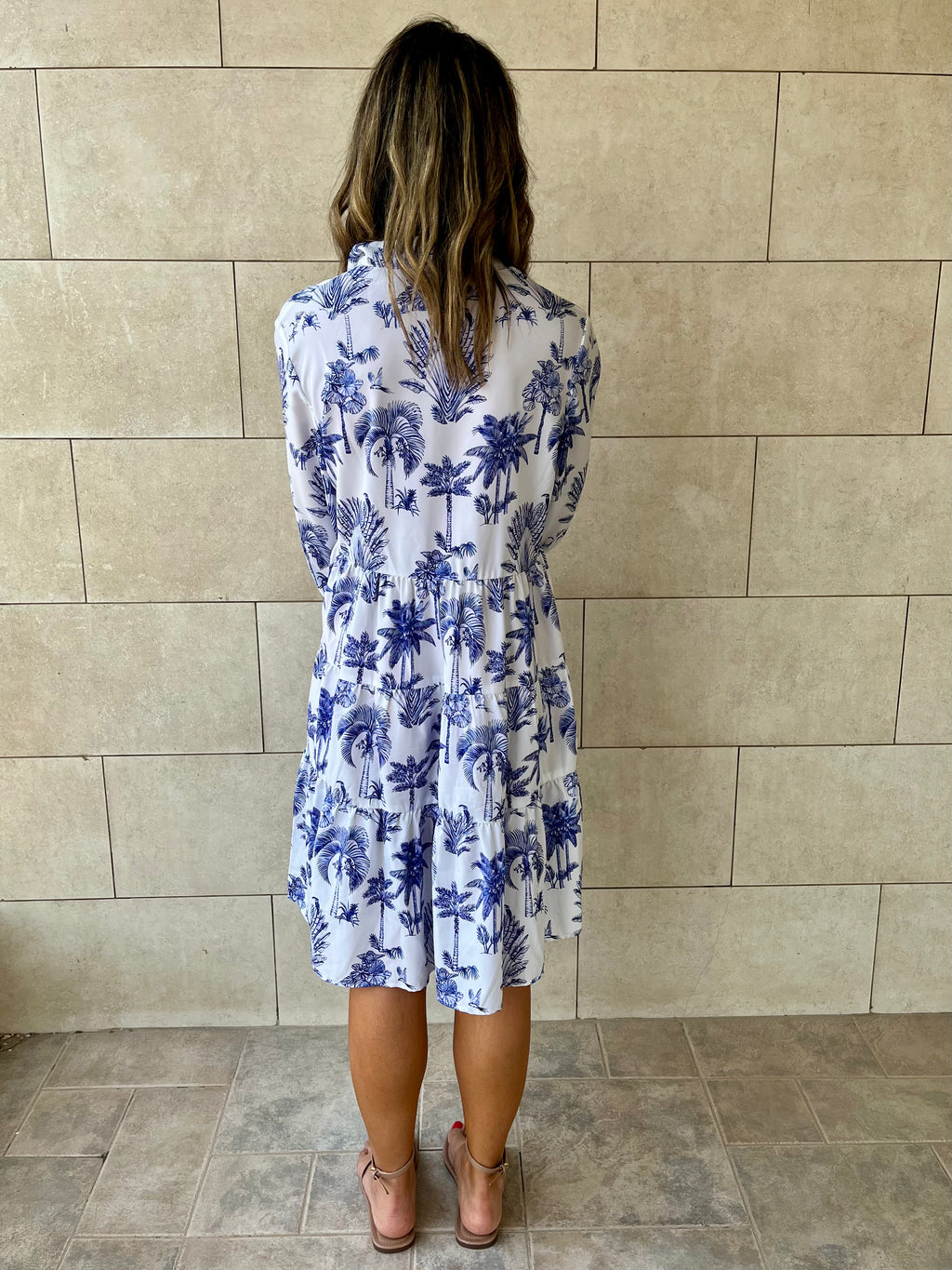 Blue Tropics Midi Tiered Dress