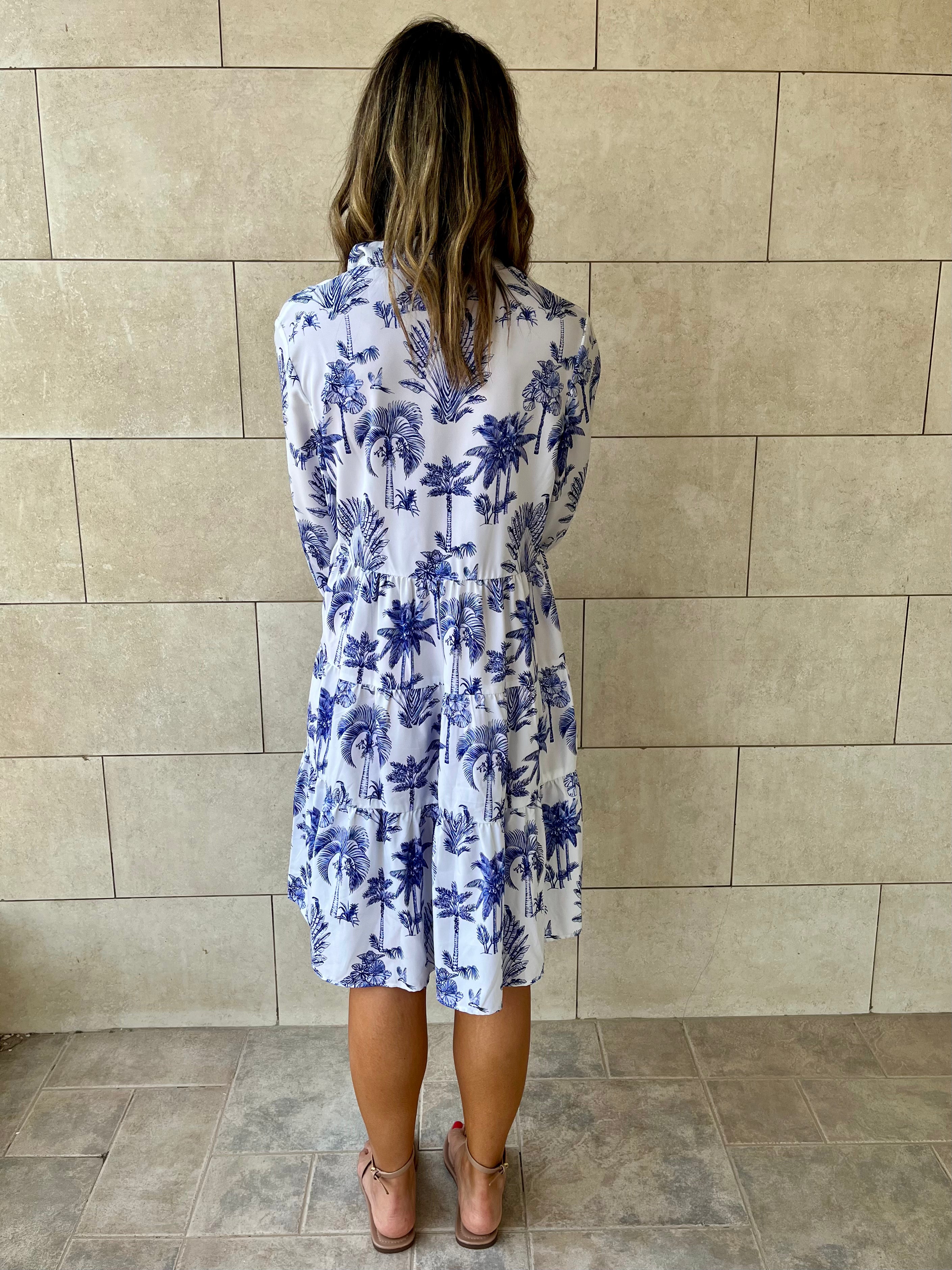 Blue Tropics Midi Tiered Dress