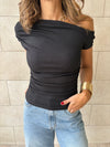 Black 130 Off Shoulder Ruched Top
