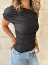 Black 130 Off Shoulder Ruched Top
