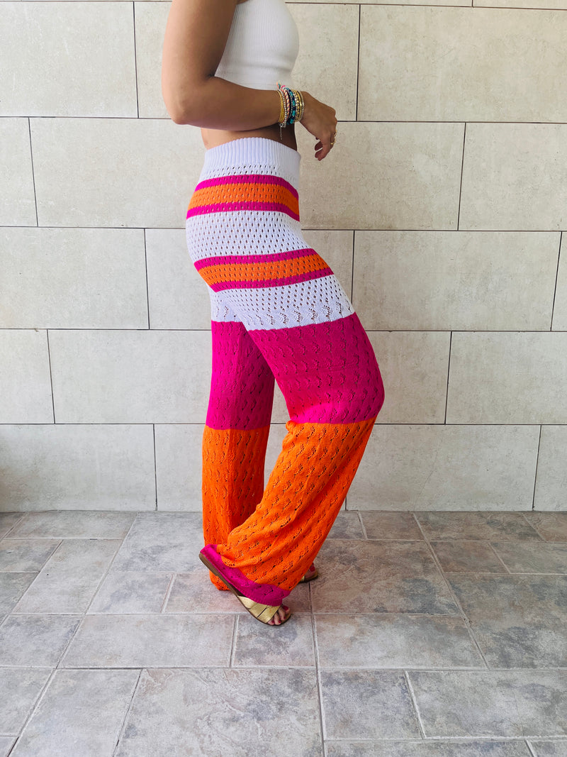 Fuchsia Loving Lines Crochet Beach Pants