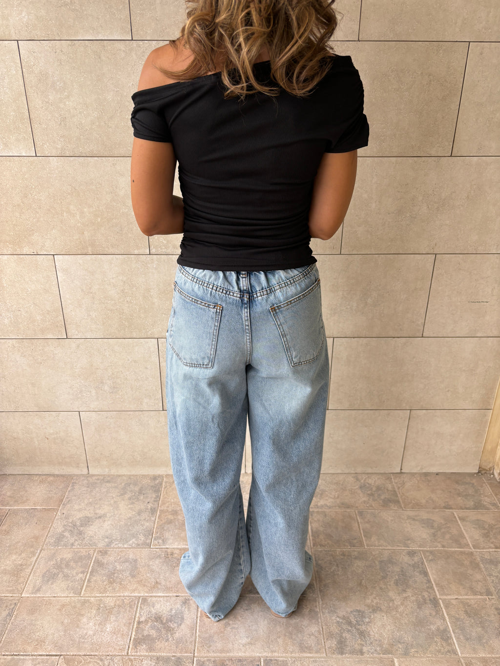 Black 130 Off Shoulder Ruched Top