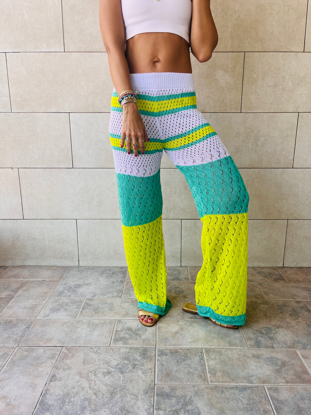 Lime Loving Lines Crochet Beach Pants