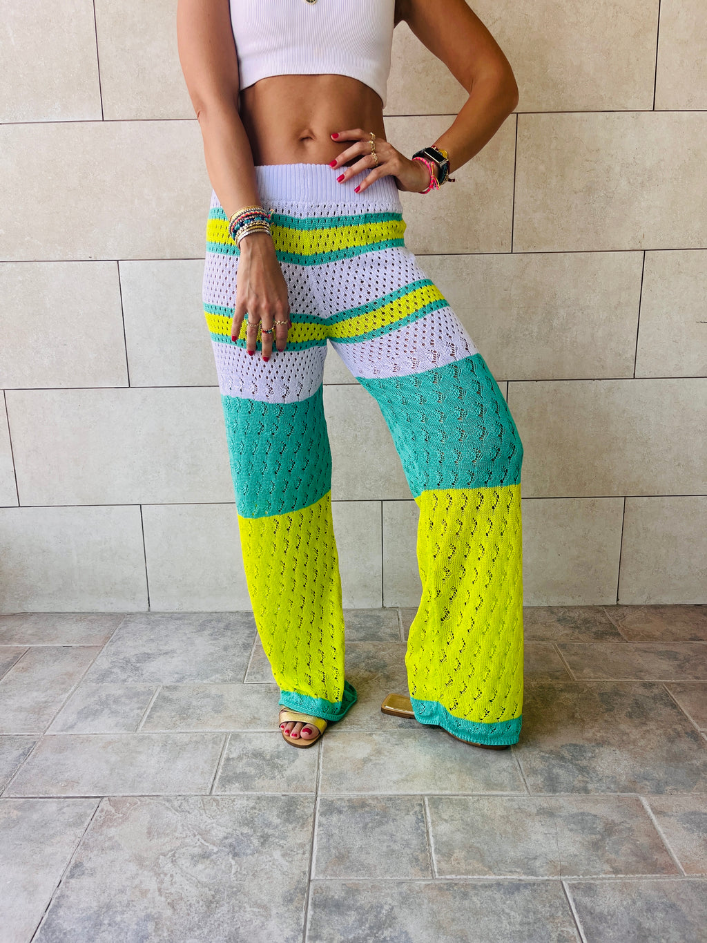 Lime Loving Lines Crochet Beach Pants