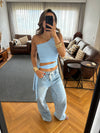 Baby Blue 130 One Shoulder Tie Top