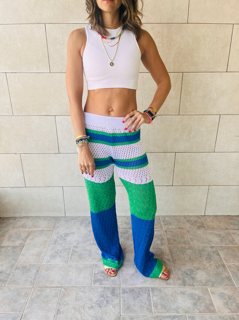 Blue Loving Lines Crochet Beach Pants