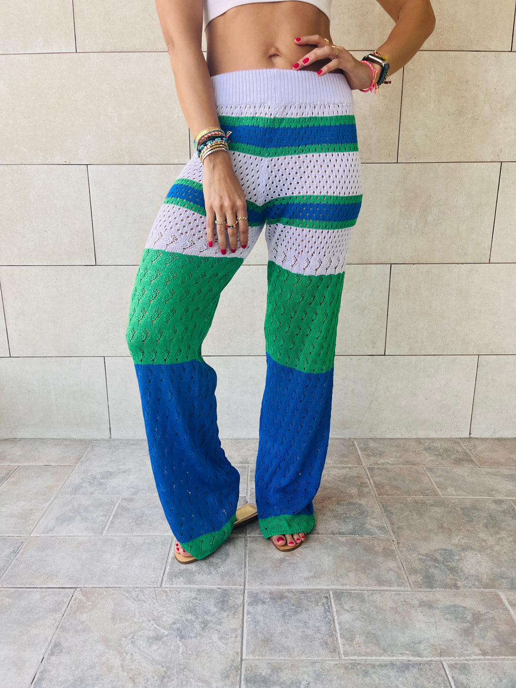 Blue Loving Lines Crochet Beach Pants