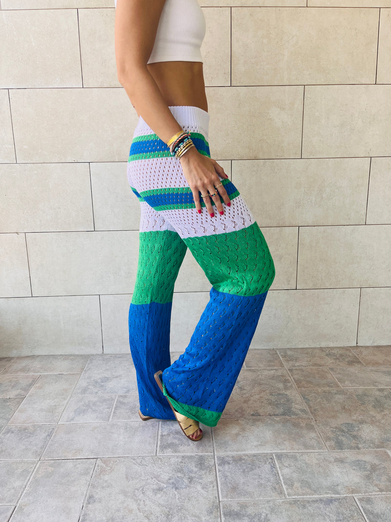 Blue Loving Lines Crochet Beach Pants