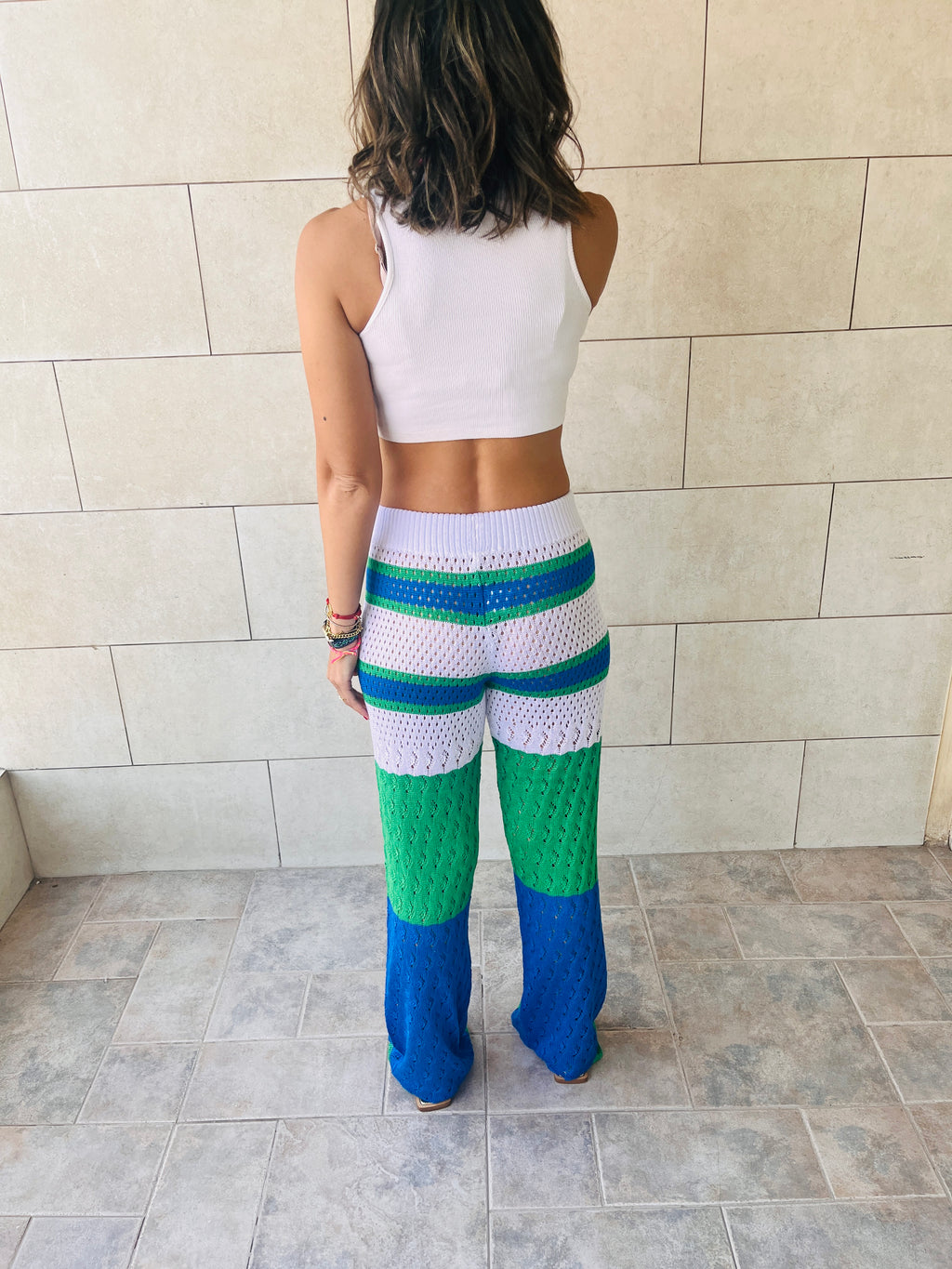 Blue Loving Lines Crochet Beach Pants