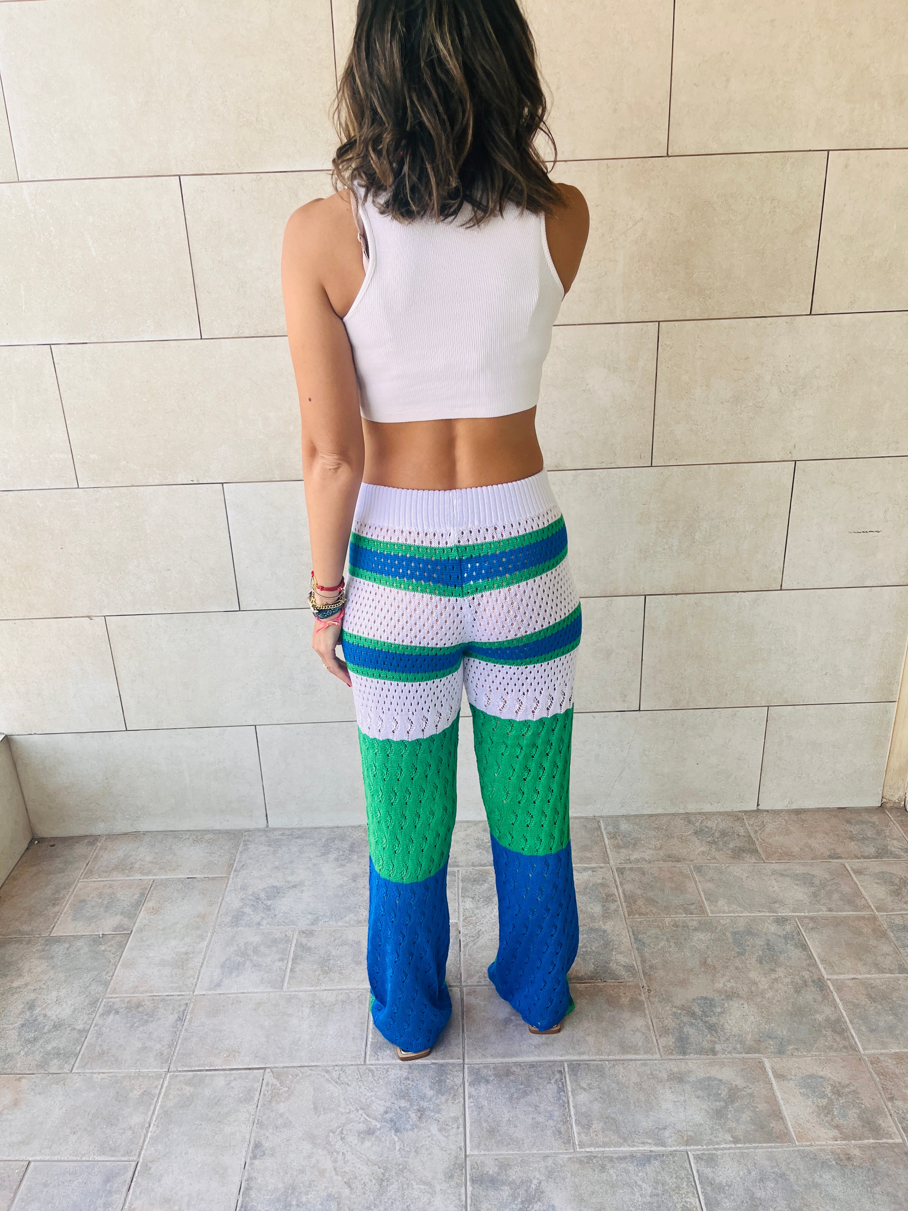 Blue Loving Lines Crochet Beach Pants