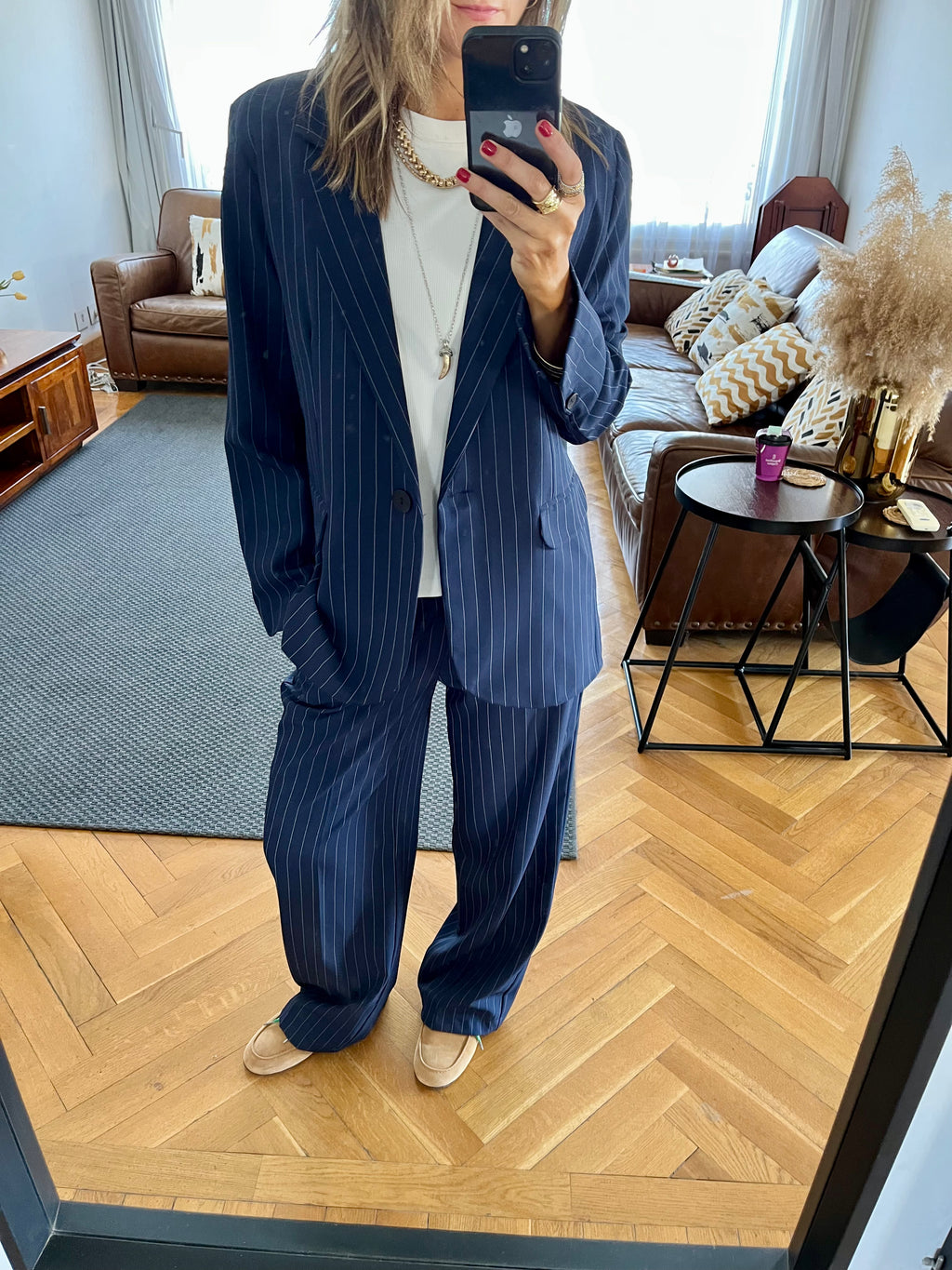 Navy Striped Frillu Signature Pants