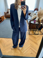 Navy Striped Frillu Signature Pants