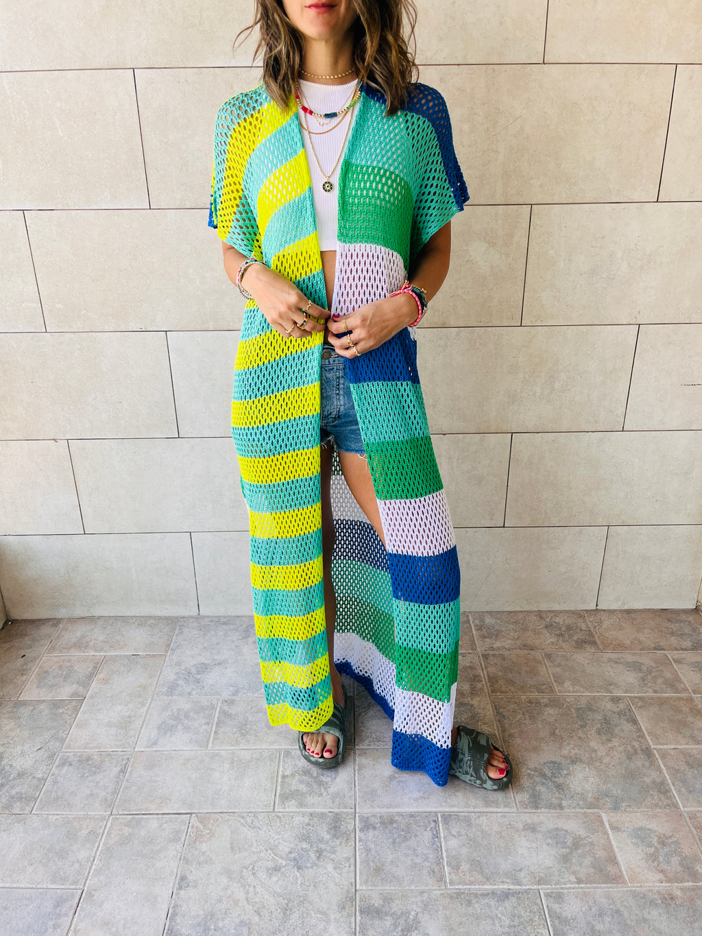 Lime & Blue Crochet Summer Coverup