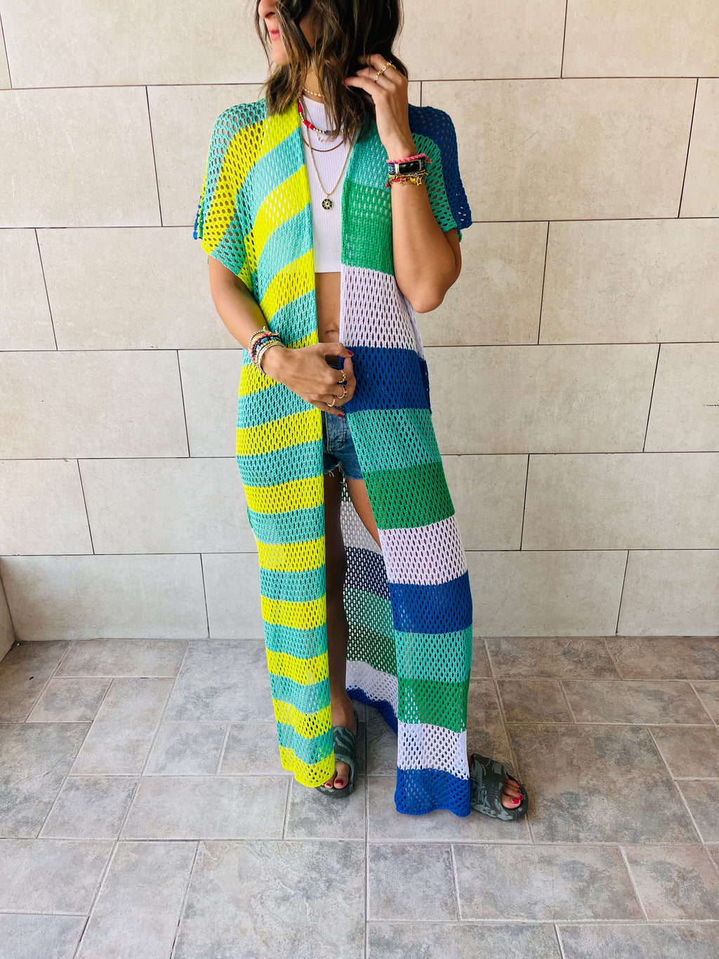 Lime & Blue Crochet Summer Coverup