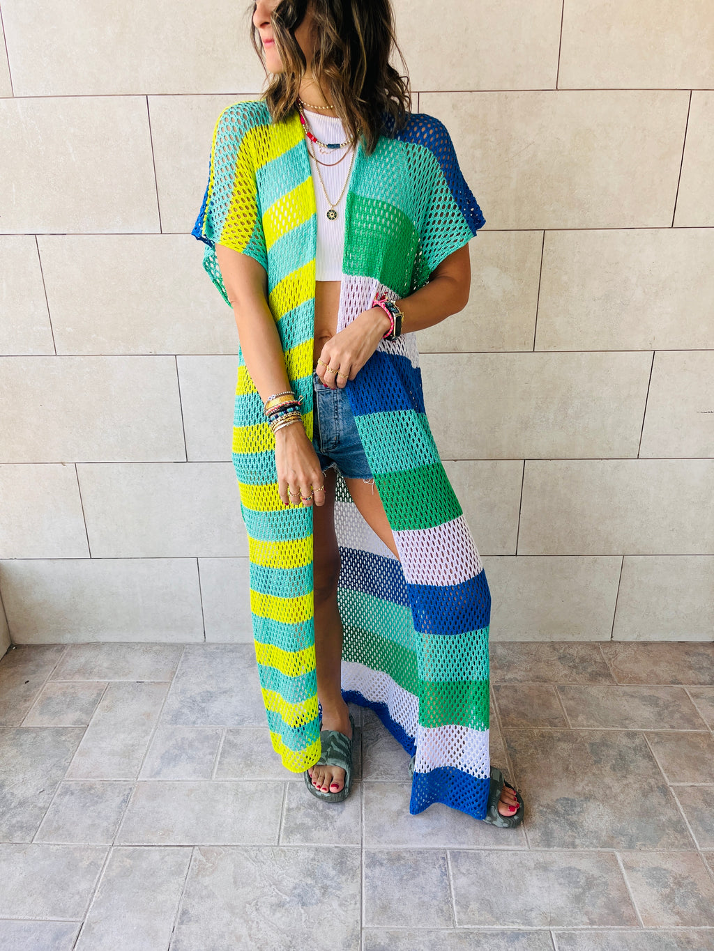 Lime & Blue Crochet Summer Coverup