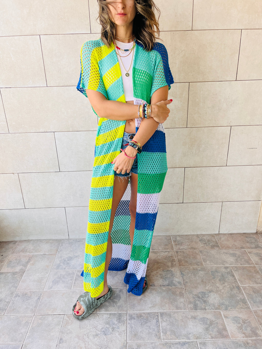 Lime & Blue Crochet Summer Coverup