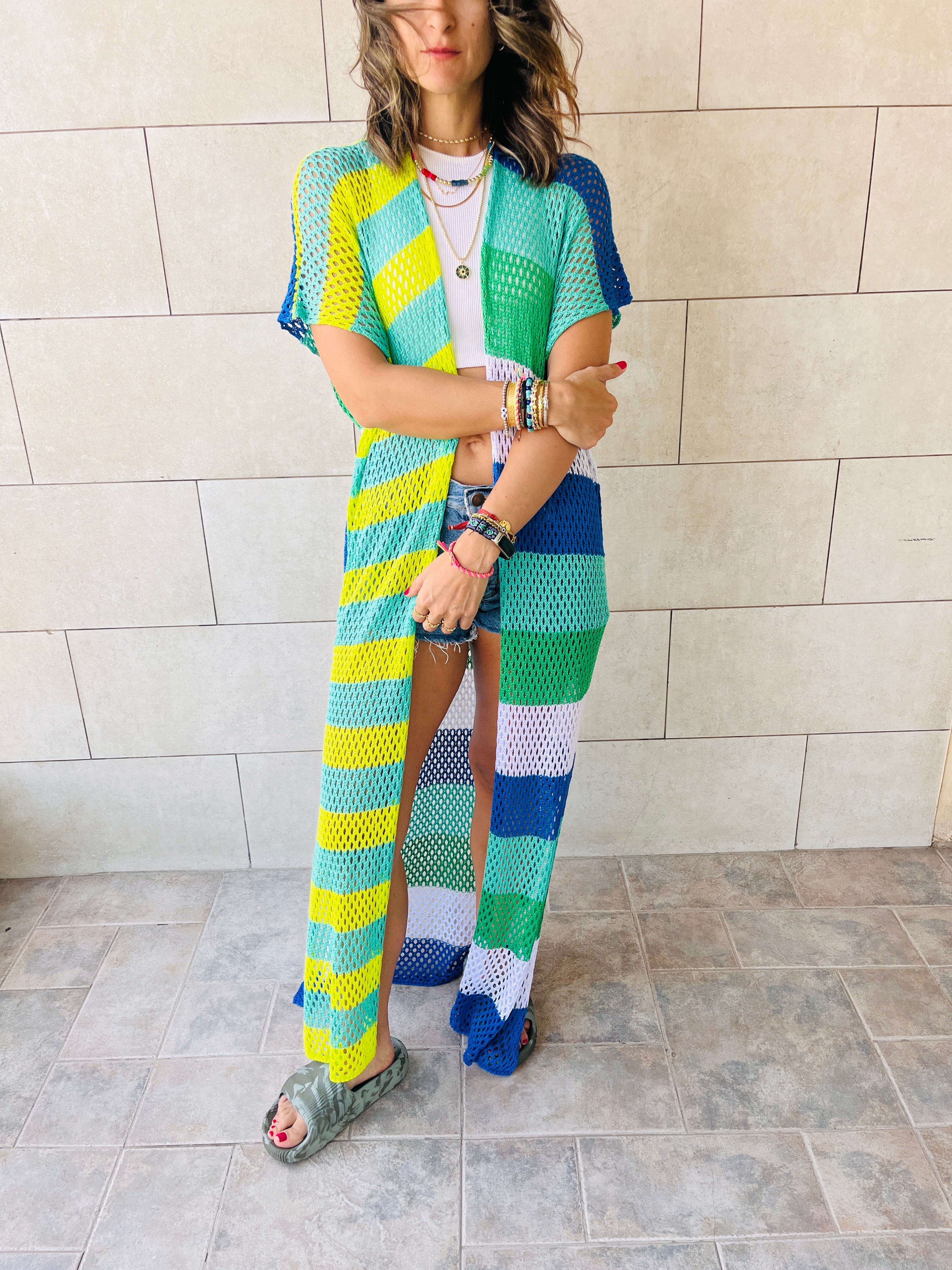 Lime & Blue Crochet Summer Coverup