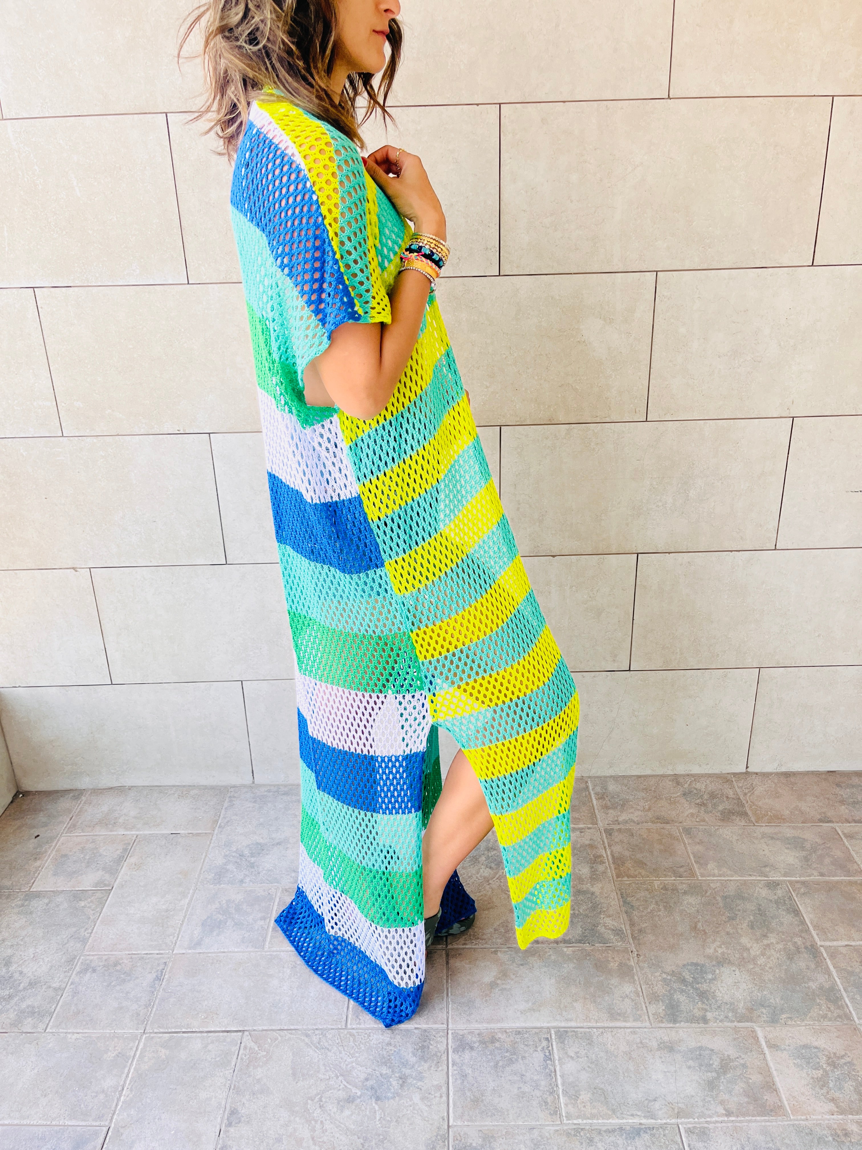 Lime & Blue Crochet Summer Coverup