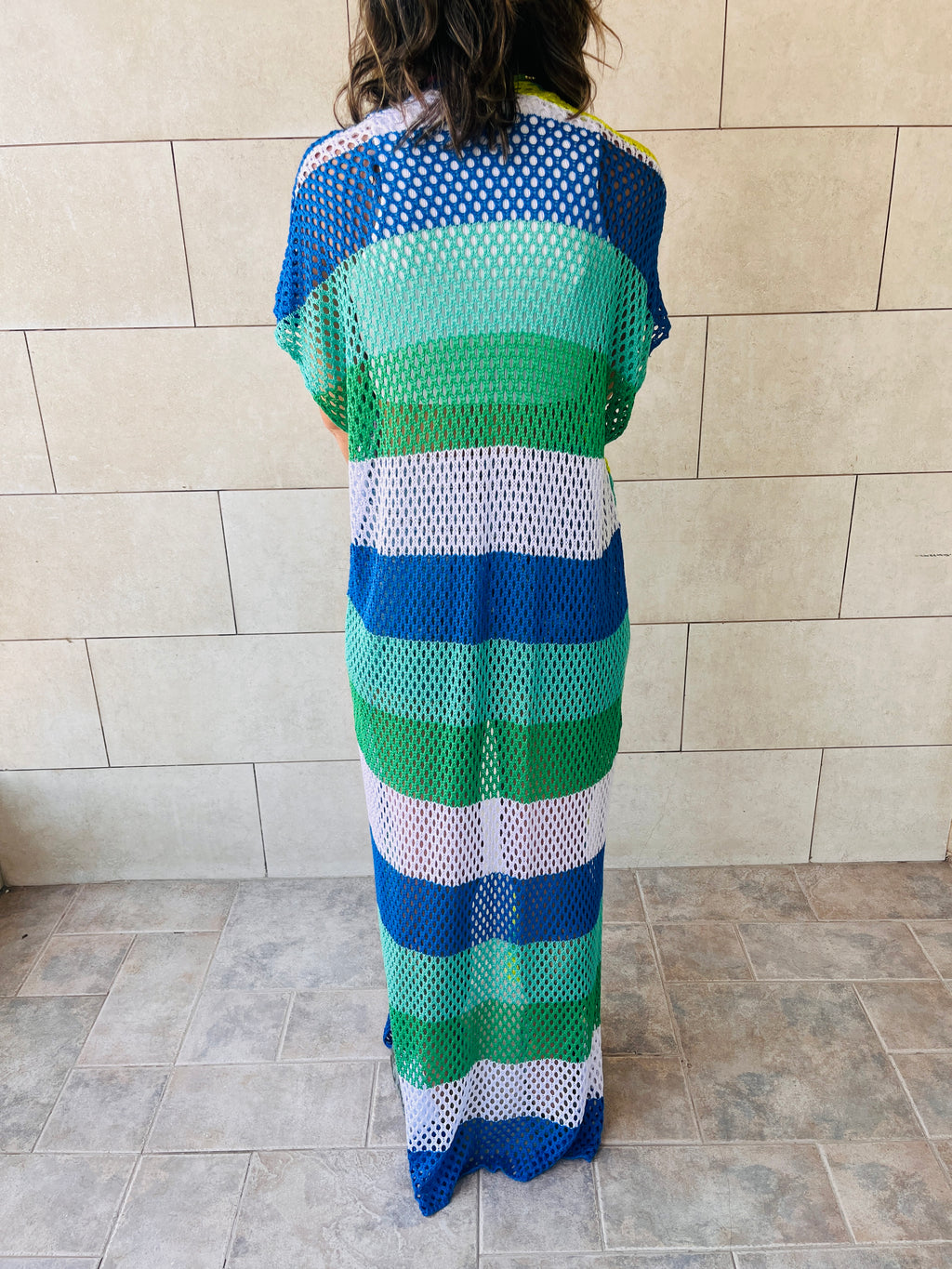 Lime & Blue Crochet Summer Coverup