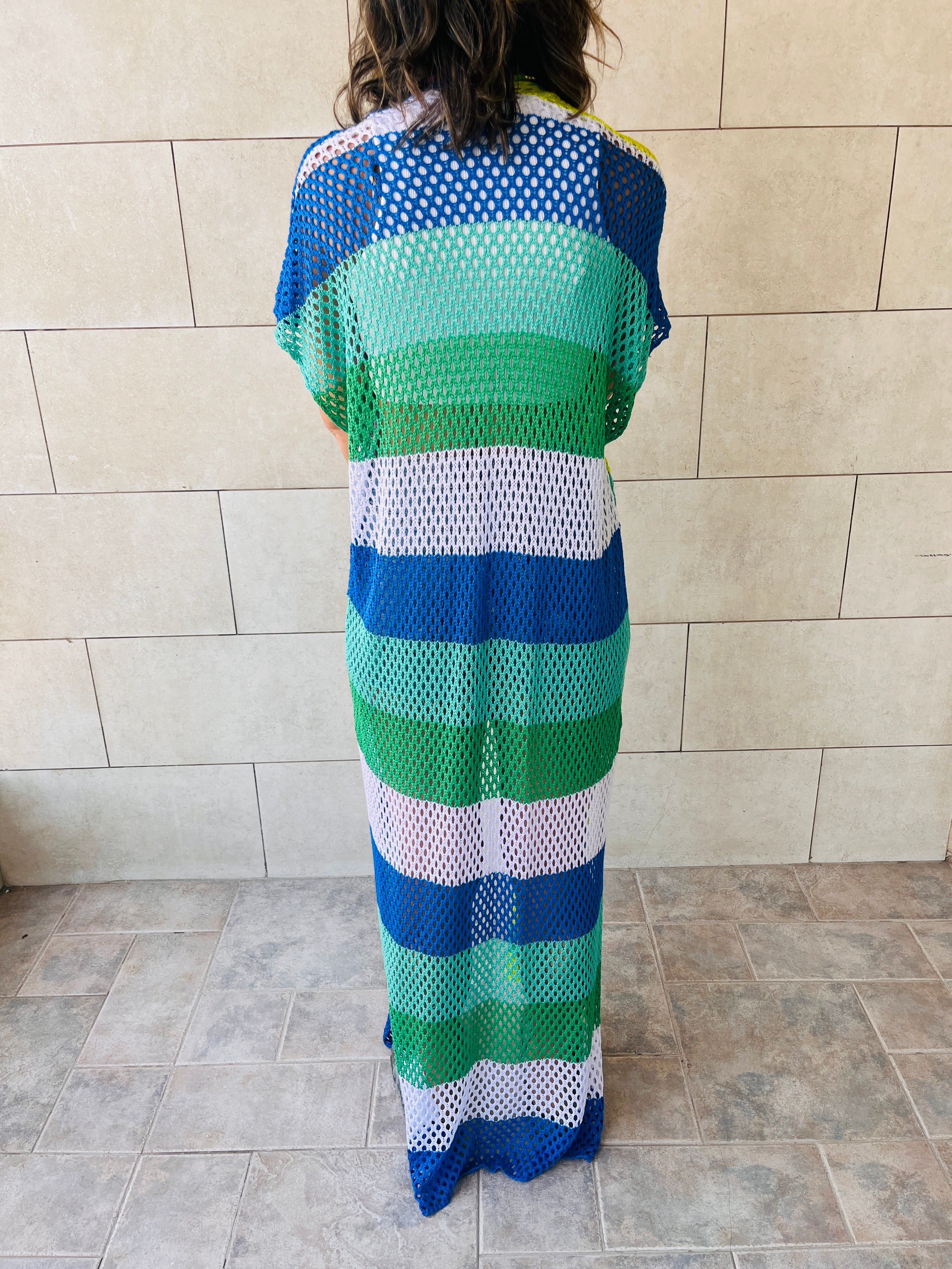 Lime & Blue Crochet Summer Coverup