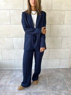 Navy Striped Frillu Signature Pants