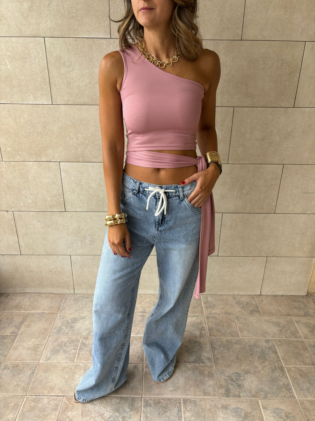 Blush 130 One Shoulder Tie Top