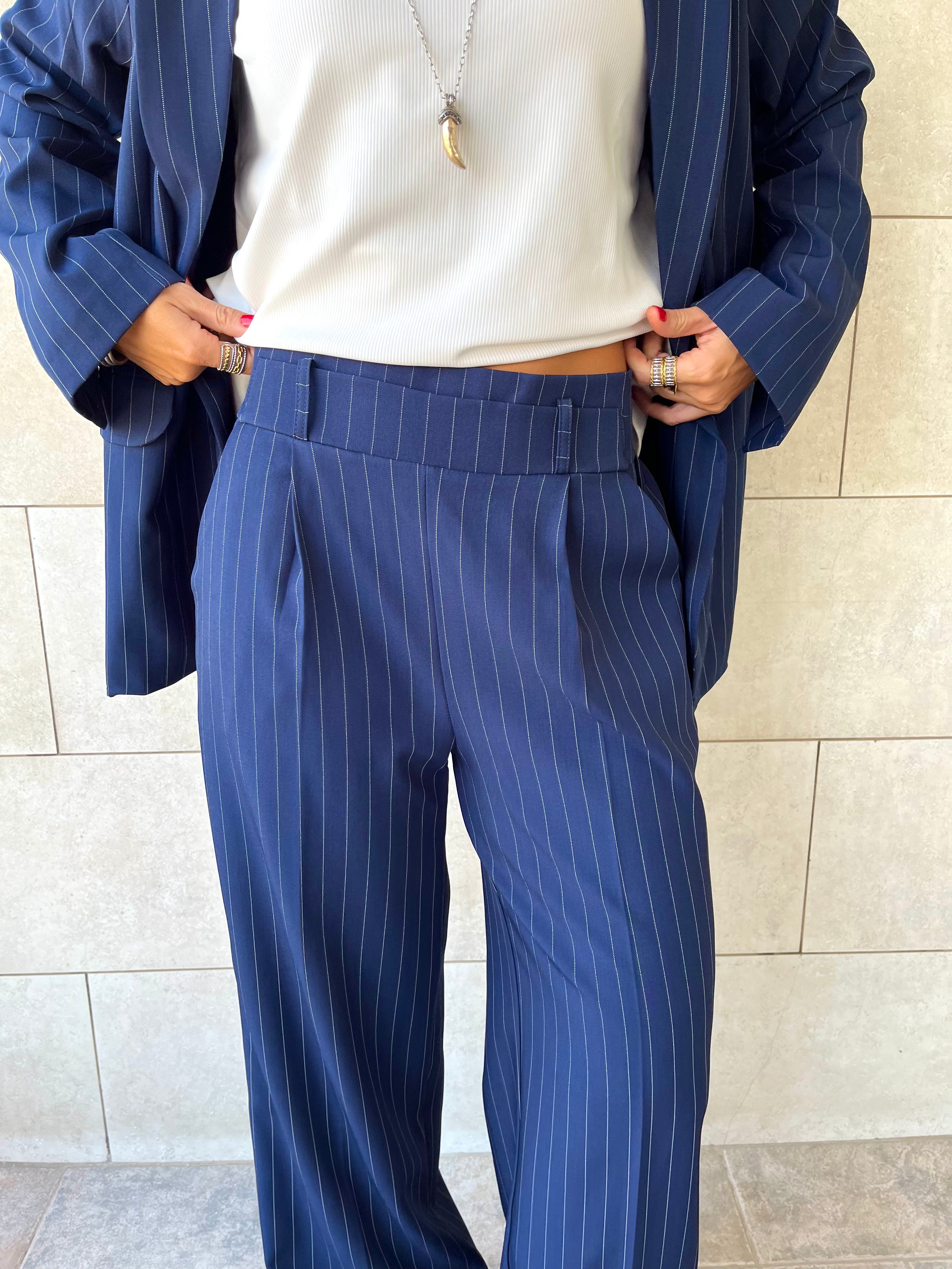 Navy Striped Frillu Signature Pants