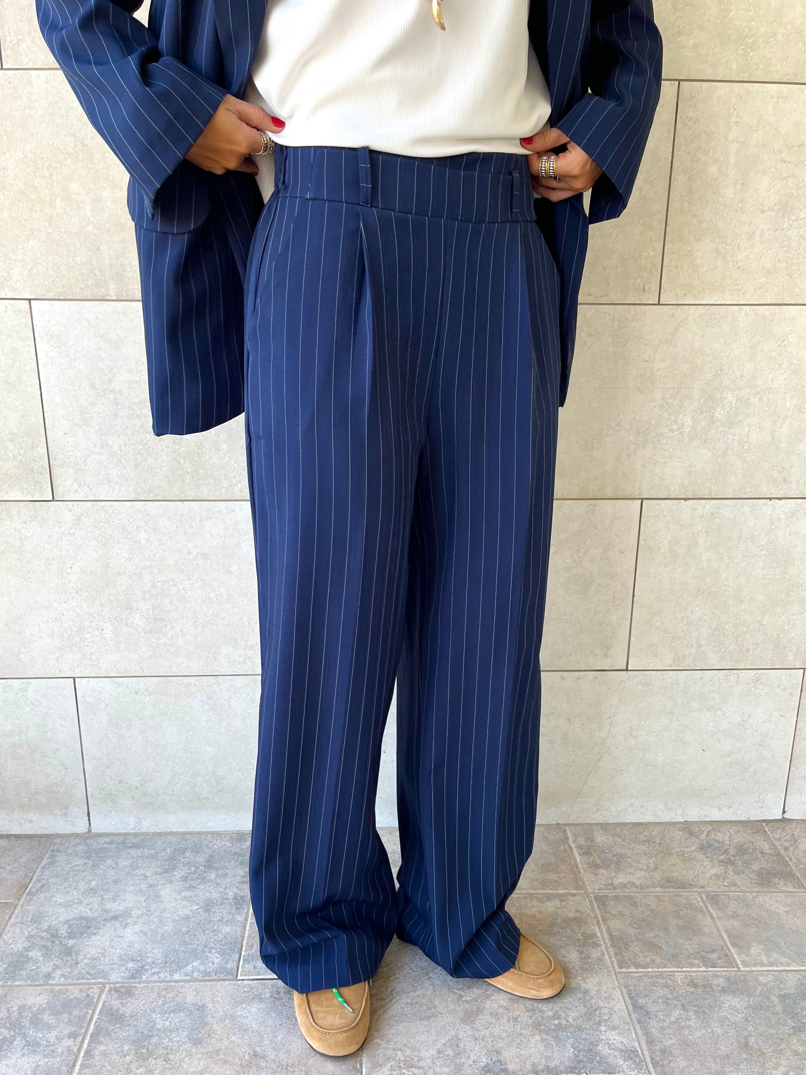 Navy Striped Frillu Signature Pants