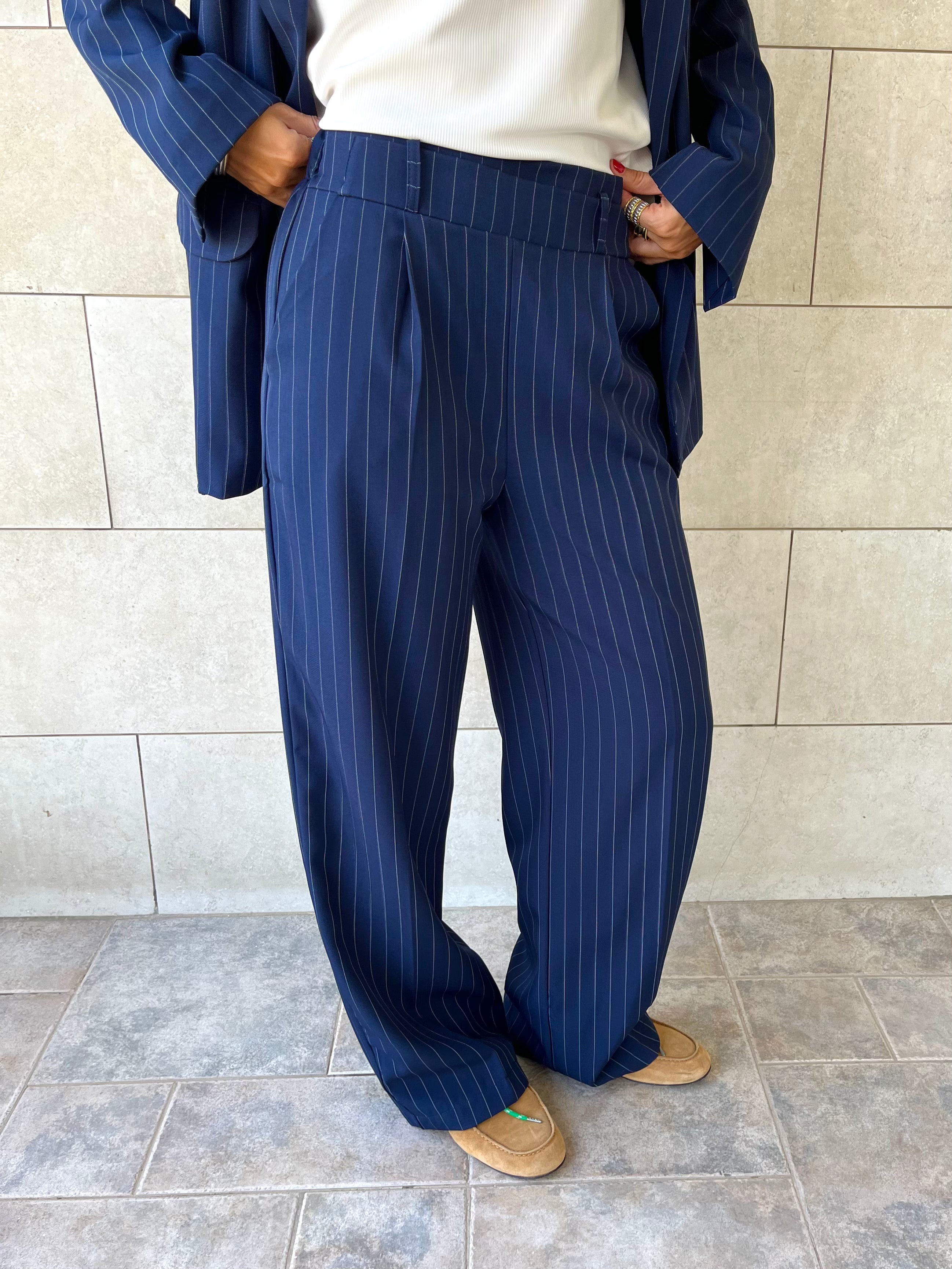 Navy Striped Frillu Signature Pants