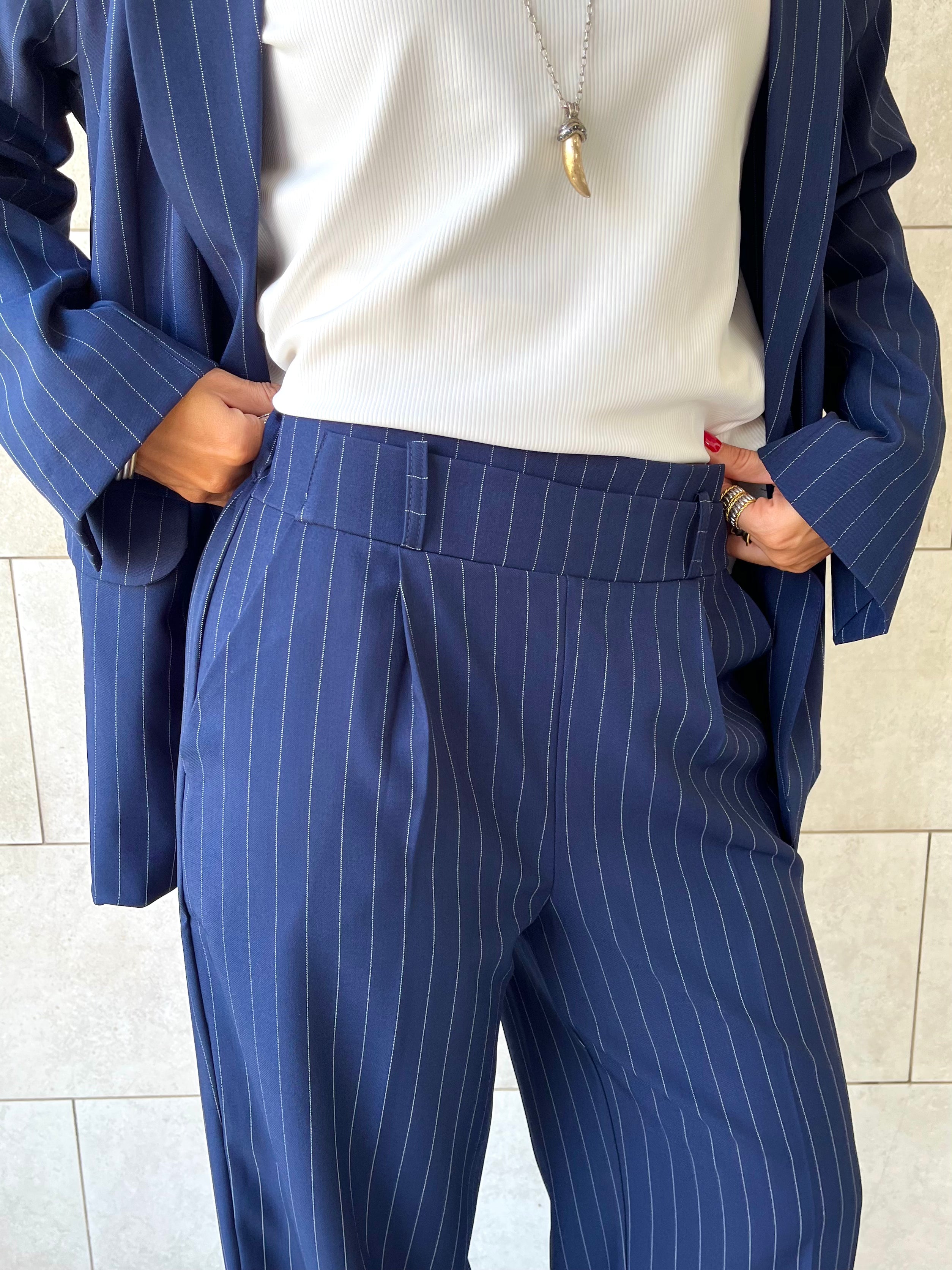 Navy Striped Frillu Signature Pants