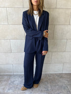 Navy Striped Frillu Signature Pants