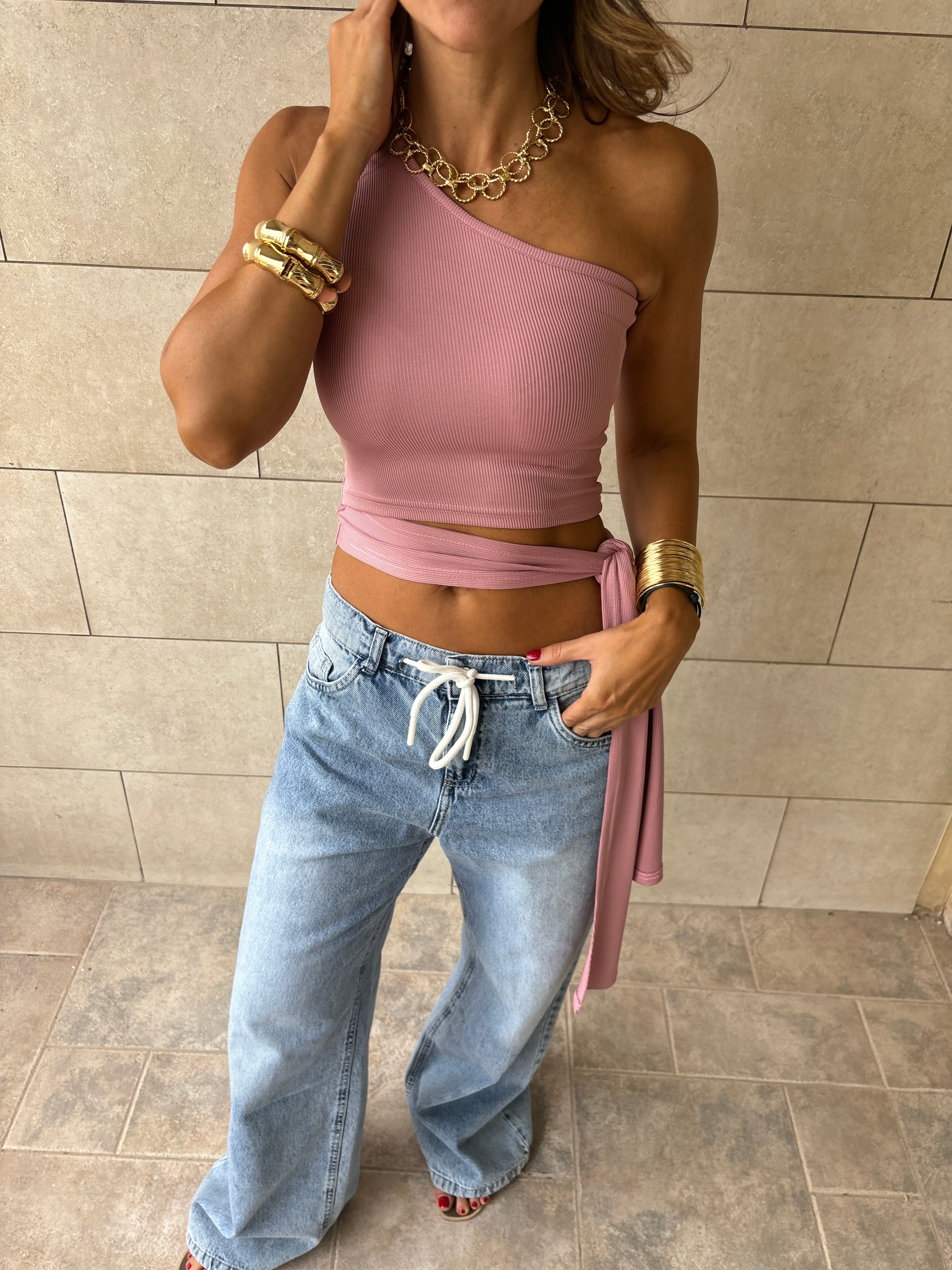 Blush 130 One Shoulder Tie Top