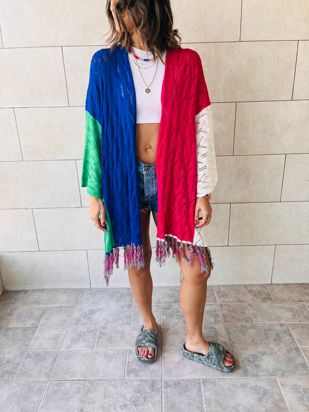 Blue Fringe Away Relaxed Crochet Kimono