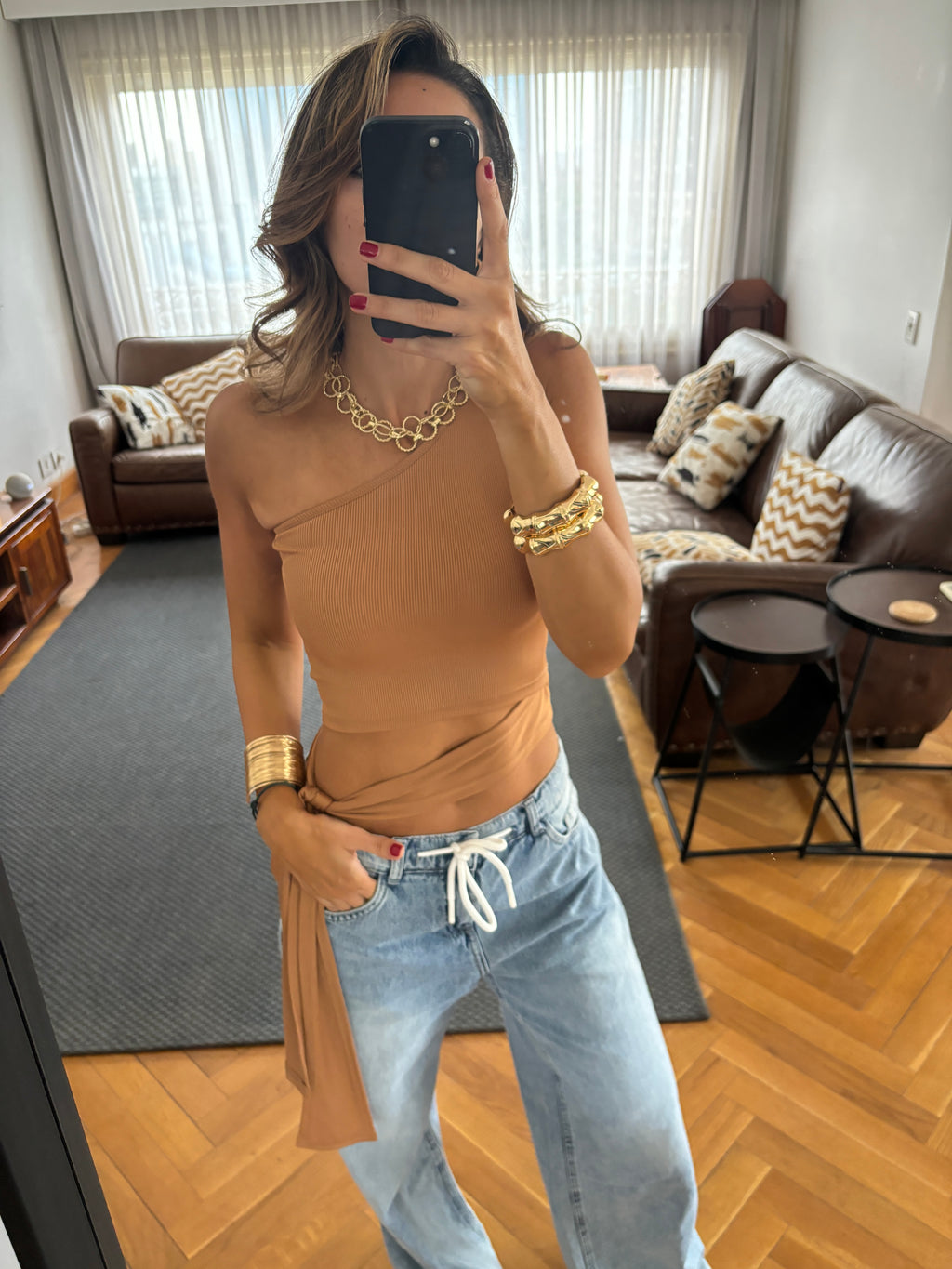 Cafe 130 One Shoulder Tie Top