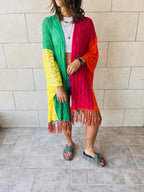 Green Fringe Away Relaxed Crochet Kimono