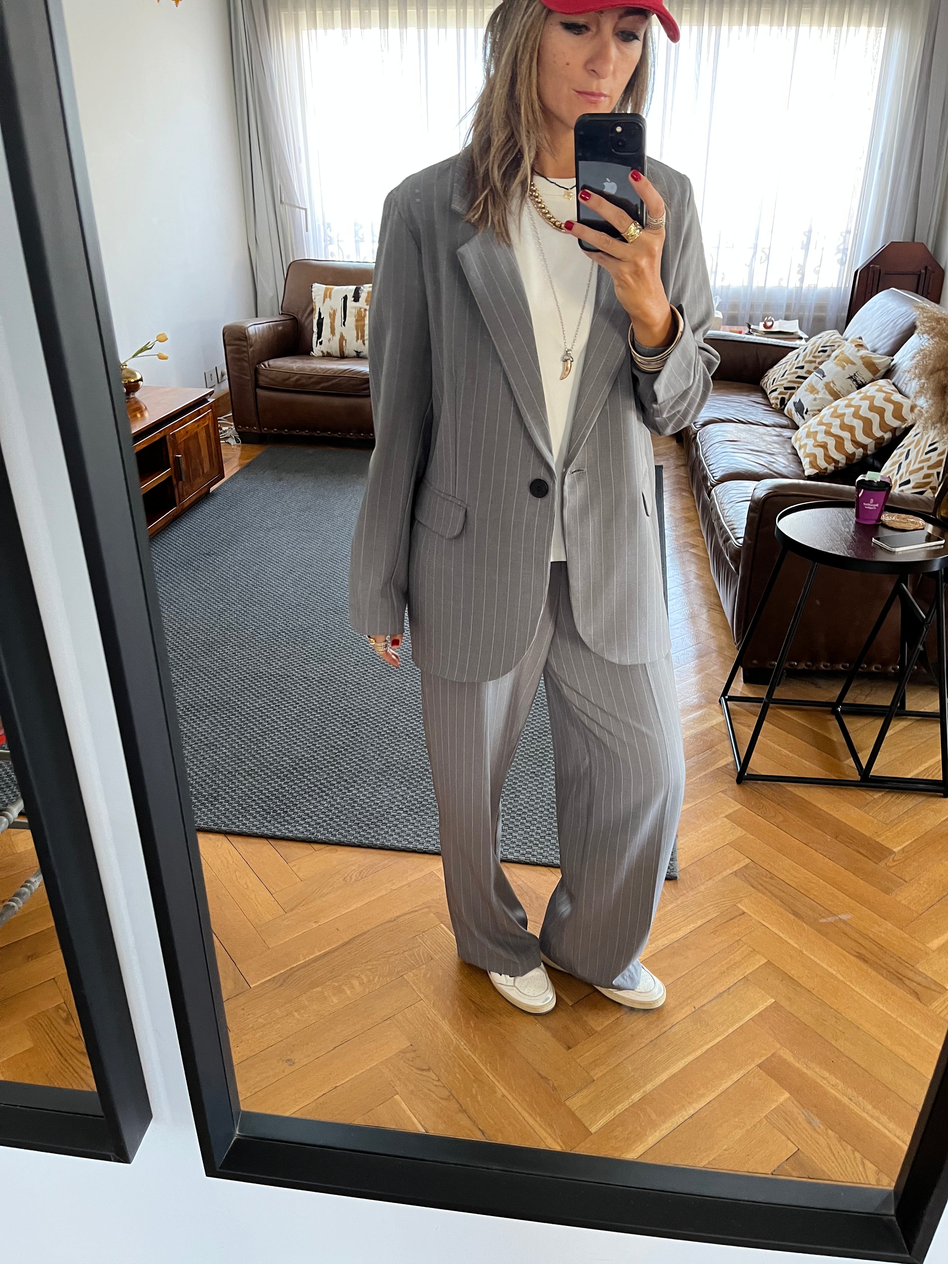 Grey Striped Frillu Signature Pants