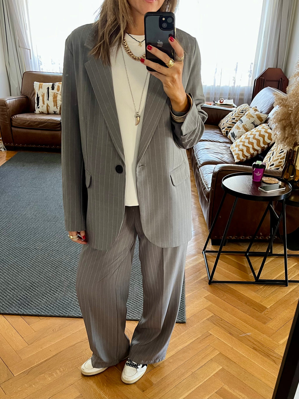 Grey Striped Frillu Signature Pants