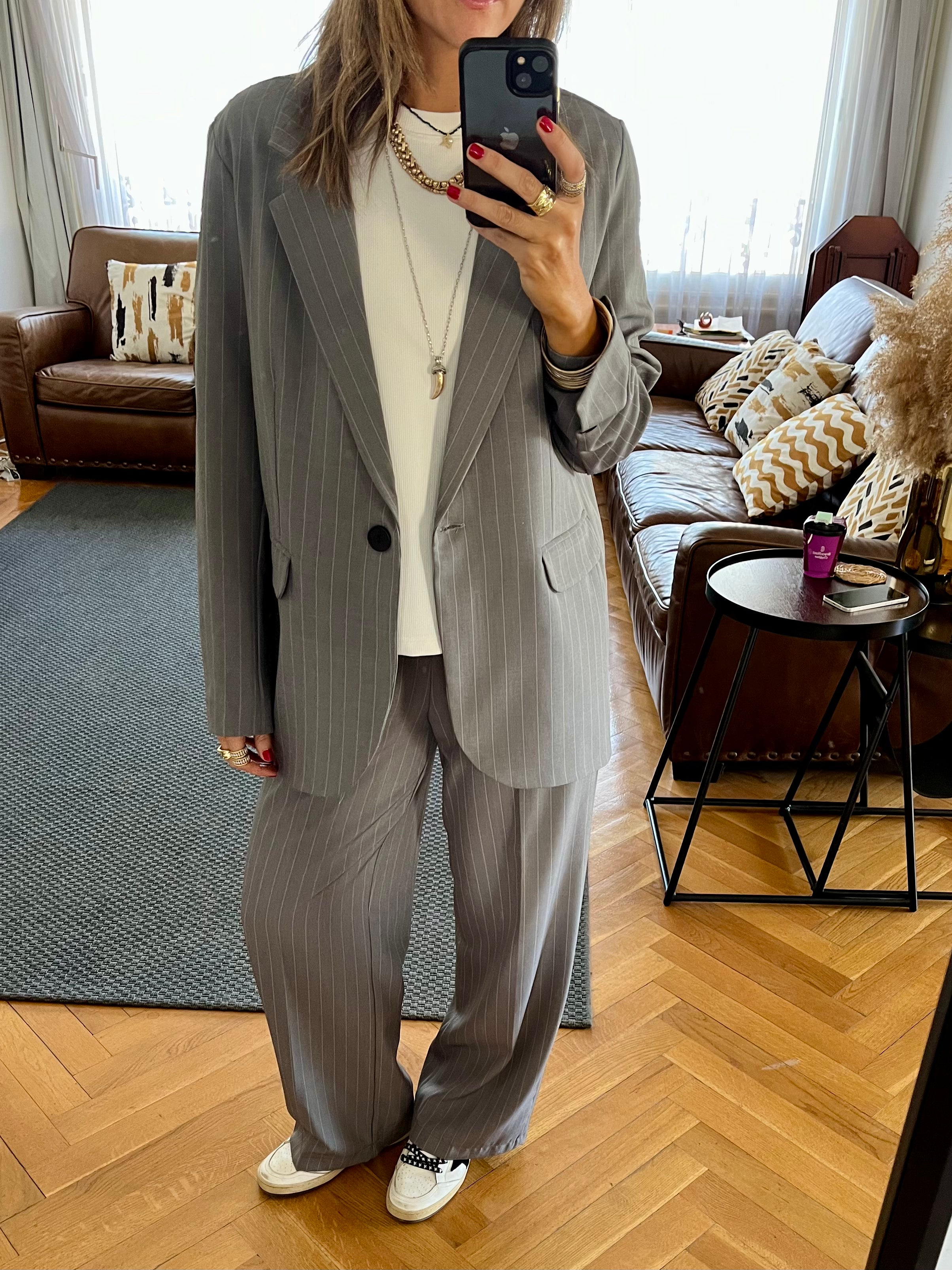 Grey Striped Frillu Signature Pants