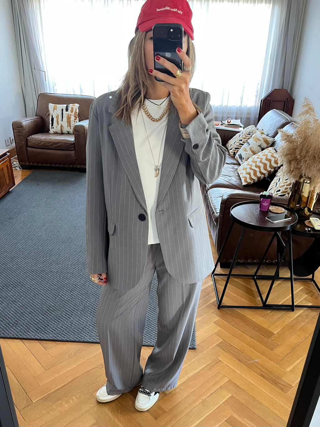 Grey Striped Frillu Signature Pants