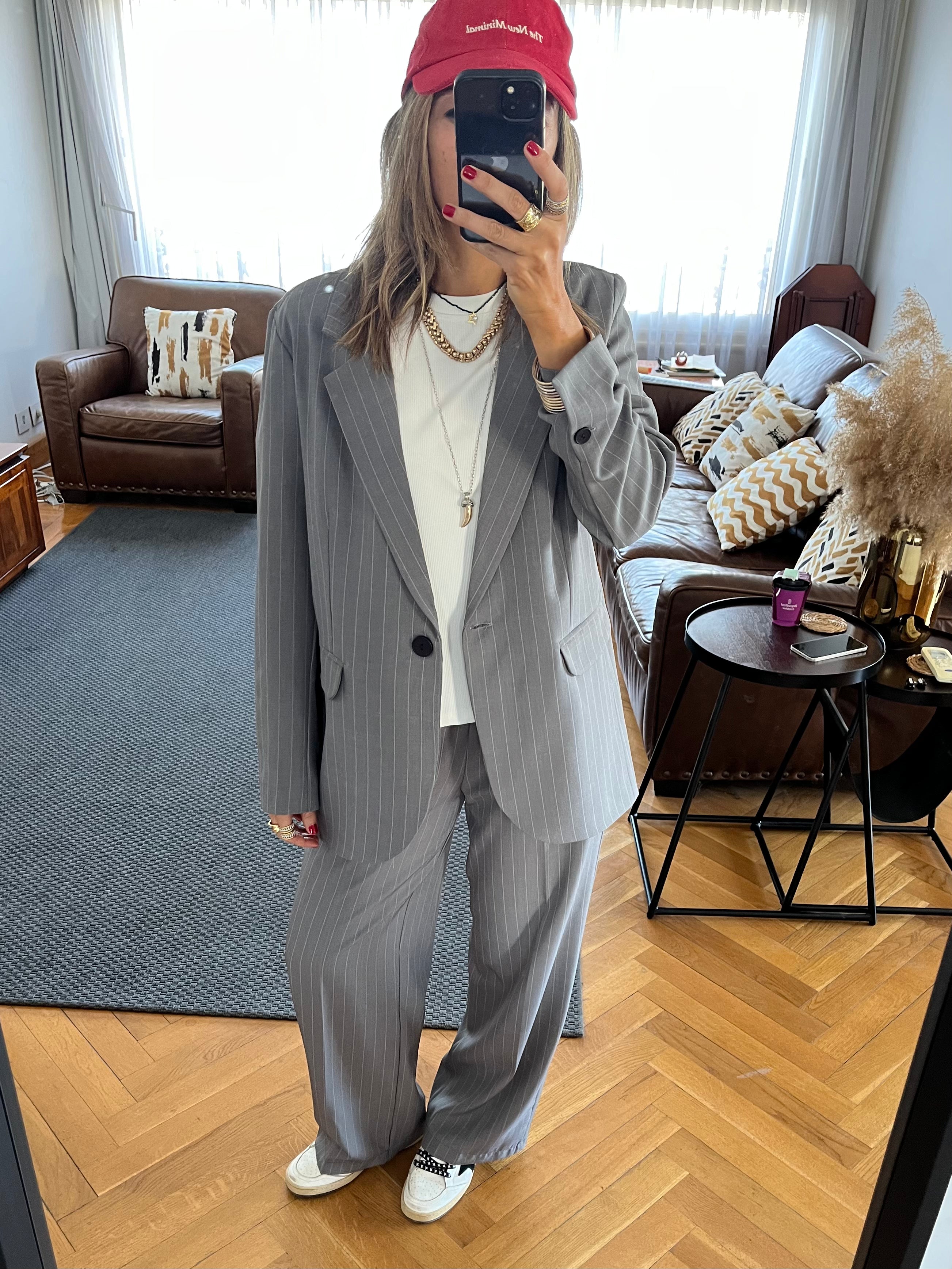 Grey Striped Frillu Signature Pants