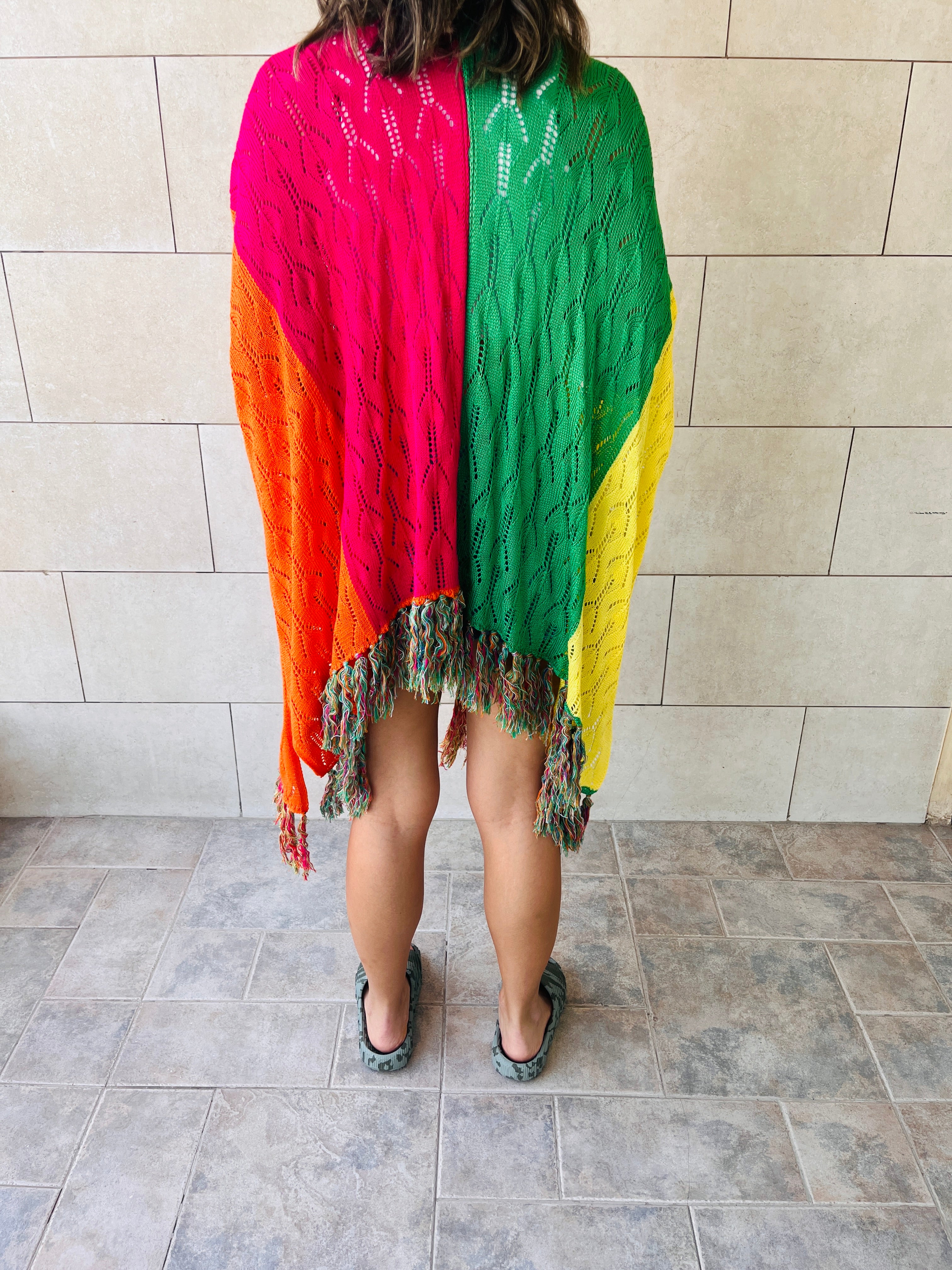 Green Fringe Away Relaxed Crochet Kimono