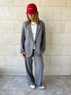 Grey Striped Frillu Signature Pants
