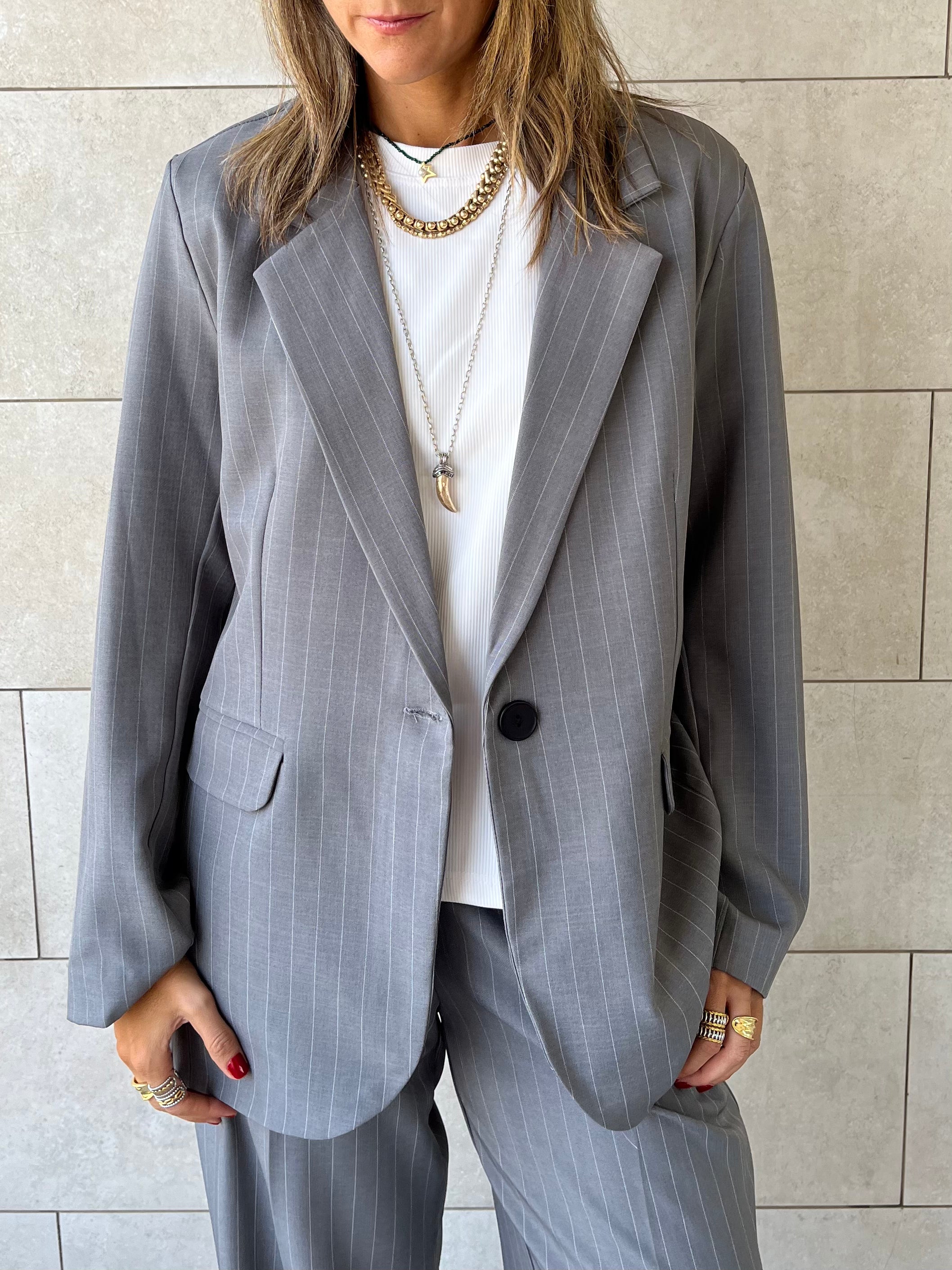 Grey Striped Blazer